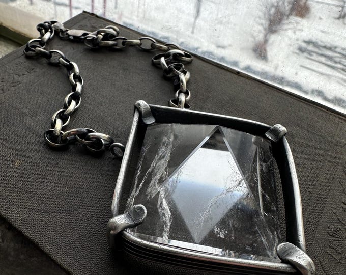 Clear Quartz Pyramid Necklace, Sterling Silver Necklaces, Healing Crystal Jewellery, Daniellerosebean