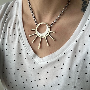 Mixed Metal Celestial Necklace, Sterling Silver Brass Necklaces, Moon Sun Pendant, Daniellerosebean, 90s Jewellery image 2
