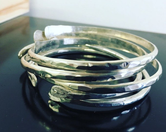 Hammered Sterling Silver Bangle Bracelets / Bracelet Stack / Rustic Jewelry / Daniellerosebean / Stacked / Layering / Jewelry Set