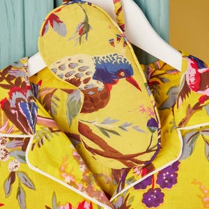 Handmade Bird of Paradise Pyjamas – Tropical Yellow Cotton Nightwear