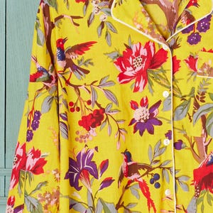 Handmade Bird of Paradise Pyjamas – Tropical Yellow Cotton Nightwear