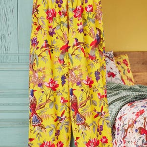 Handmade Bird of Paradise Pyjamas – Tropical Yellow Cotton Nightwear