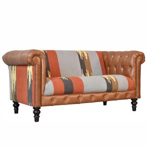 Durrie & Leather Mixed Sofa | Artisan Patchwork Seating | Ethical Boho Furniture