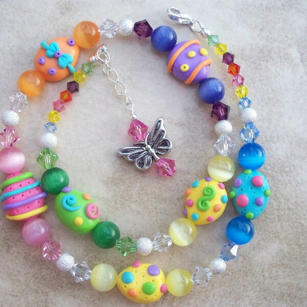 Girl's Swarovski Easter Bunny Egg Polymer Clay Necklace