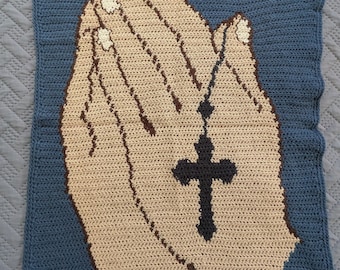 Praying Hands with Cross Blue/Tan