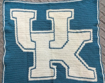 University of Kentucky Throw: UK Crochet Blanket - Blue & White