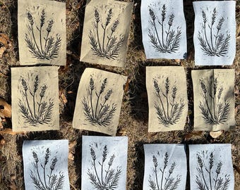 Handgedruckter Lavendel Blumen Block Print Punk Leinen Patch