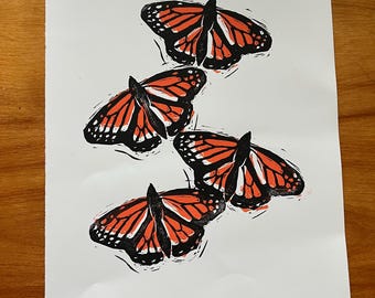 OOAK Monarchfalter Linolschnitt Block Druck 22x28 cm