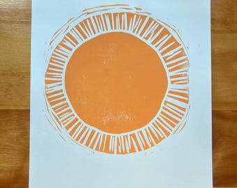 Sonnensonnenschein handgeschnitzter und gezogener Linoldruck