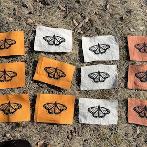 Hand Printed Monarch Butterfly block print sustainable punk linen patch