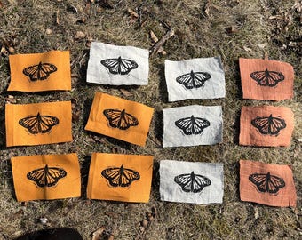 Handgedruckter Monarchfalter Schmetterling Blockdruck nachhaltiger Punk Leinen Aufnäher