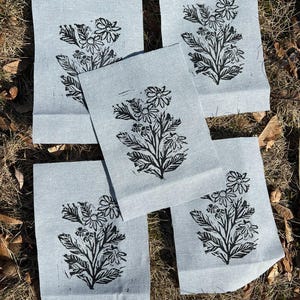 ハンドプリントのカモミールフラワーブロックプリントパンクリネンパッチ