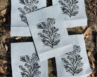 Handbedruckter Kamillenblumen-Block-Print-Punk-Leinenpatch