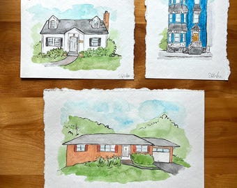 Personalisiertes Haus Wohnung Porträt Geschenk - Aquarell und Tinte