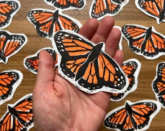 Handgedruckte Linoldruck Linolschnitt Monarchfalter Schmetterling Geschenk Mobile