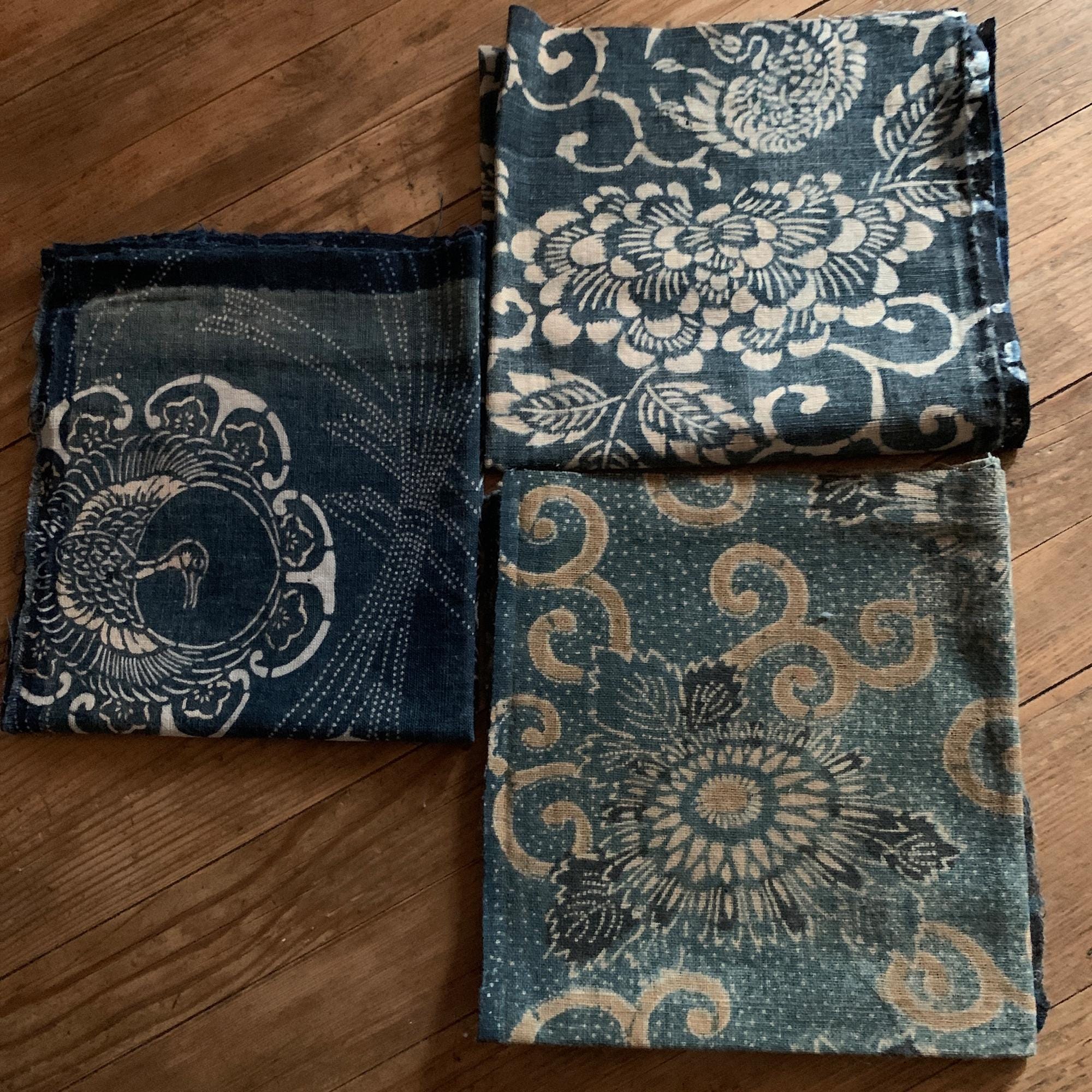 Vintage Jananese BOro INDIGO KATAZOME 3pieces all Hand woven S-3