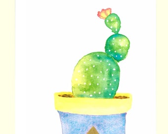 Cactus Flower Card, Blank Card, Plant Lover Card, Spring Vibes, Watercolor Card, Plant Greeting Card