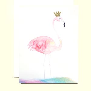 Pink Flamingo Birthday Card, Congratulations Card, Happy Birthday, Gold Crown Glitter Card, Colorful Watercolor Card, Birthday Card image 1