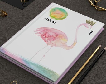 Personalized Notebook, Flamingo with Glitter Crown Hardcover Matte, Lined Notebook, Journal, Diary, Gift for Woman, Mom, Friend, Co-Worker