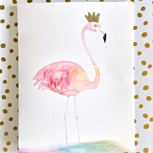 Pink Flamingo Birthday Card, Congratulations Card, Happy Birthday, Gold Crown Glitter Card, Colorful Watercolor Card, Birthday Card image 7