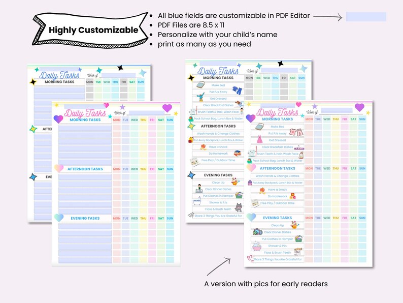 Printable Kids Chore Chart | Personalized Printable Weekly Task ...