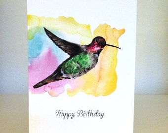 Hummingbird Birthday Card, Hummingbird Art, Blank Card, Colorful Hummingbird, Bird Lover Card, Birthday Card