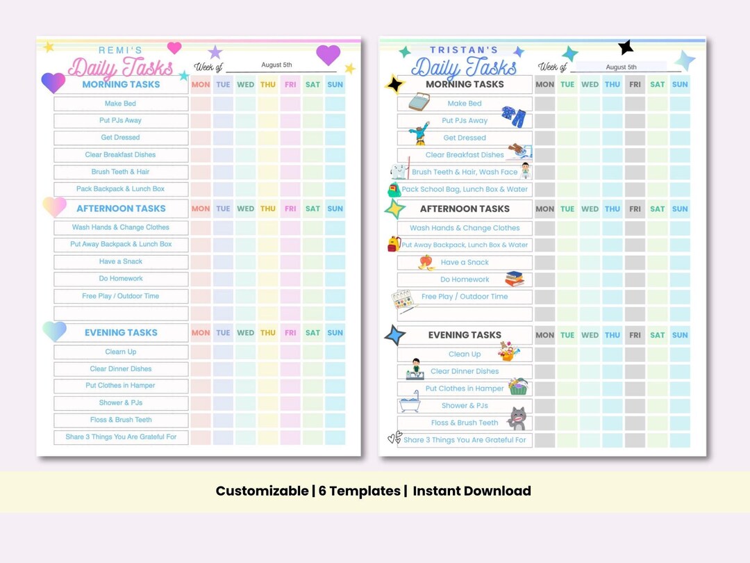 Editable Kids Chore Chart | Visual Routine Planner (instant Download ...
