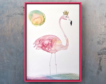 Flamingo Watercolor Art Print: Tropical Home Decor, Nursery Art, Office Wall Art, Colorful Art, Fancy Gift
