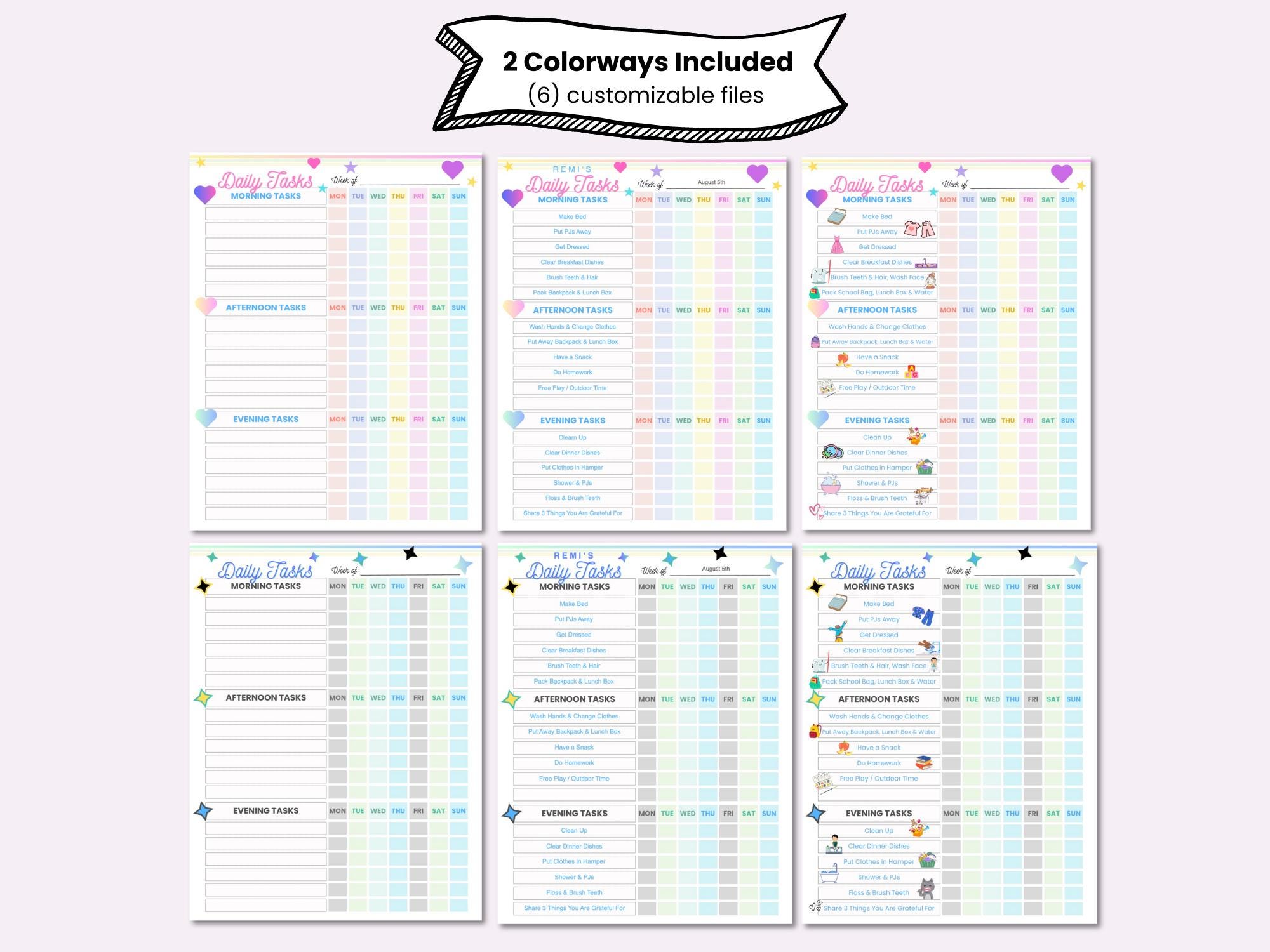 Printable Kids Chore Chart | Personalized Printable Weekly Task ...
