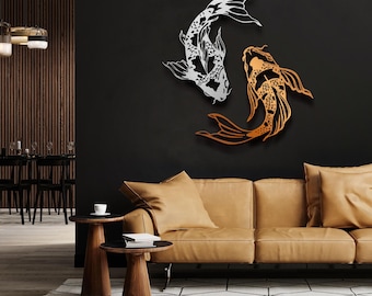 Metal Koi Fish Wall Art – Handcrafted Fish Sign, Japanese-Inspired Decor, Zen Indoor/Outdoor Art, Unique Home Gift, Metal Anniversary Gift