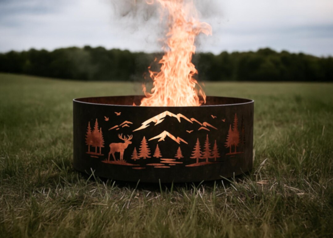 Custom Metal Fire Pit Ring • Personalized Wildlife Scene • Outdoor ...