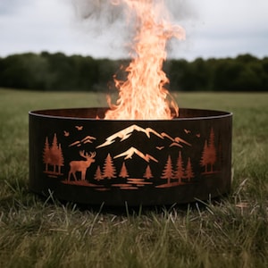 Custom Metal Fire Pit Ring • Personalized Wildlife Scene • Outdoor Camping Decor • Unique Backyard Gift • Anniversary or Holiday Gift
