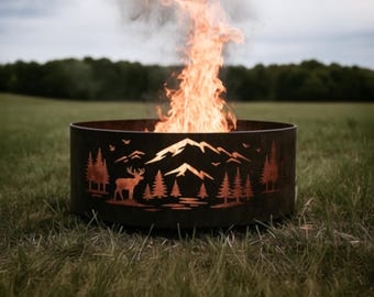 Custom Metal Fire Pit Ring • Personalized Wildlife Scene • Outdoor Camping Decor • Unique Backyard Gift • Anniversary or Holiday Gift