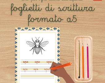 Printable file, children's game, Italian writing sheets with foreign letters, Montessori, cursive, EACH CARD is A5