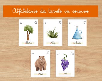 Printable file, children's game, Italian table alphabet with foreign letters, ONLY ITALIC, abecedary, Montessori inspiration