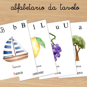 File stampabile, gioco per bambini, alfabetario da tavolo italiano con lettere straniere, montessori, corsivo stampato, abecedario