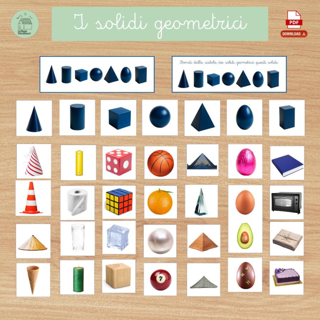 Solid Matching Matching Geometric Solids in Reality – Montessori 3-7 Years – Printable ...