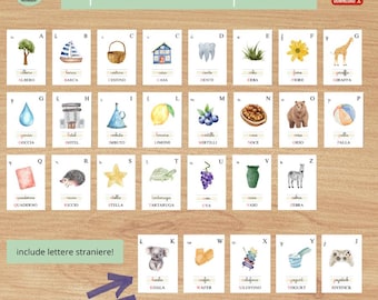 Montessori Wall Alphabet Book – Printable Italian Alphabet A4-A5-A6, Primary School, Language Education