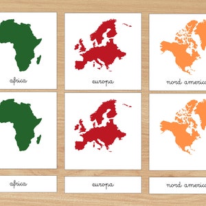 Nomenclature dei Continenti (colori coerenti con il Planisfero Montessori) dimensioni 14x14