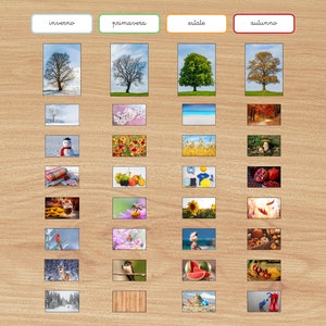 carte Montessori delle stagioni - immagini alta qualità - Le stagioni Inverno Autunno Primavera Estate
