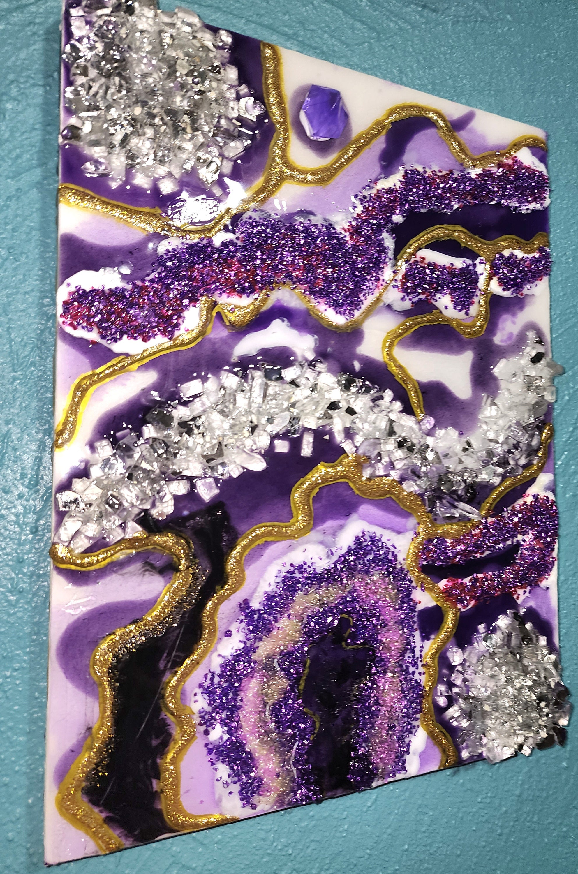 Amathyst Epoxy Resin Art Painting - Amthyst, Purple, White