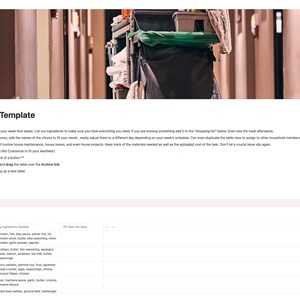 May include: A screenshot of a website with the title "Household Task Tracker-Template". The website has a section for "This Week's Dinners" with a list of meals and their ingredients.