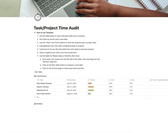 Ultimate Notion Task Tracker with Time Audit Function