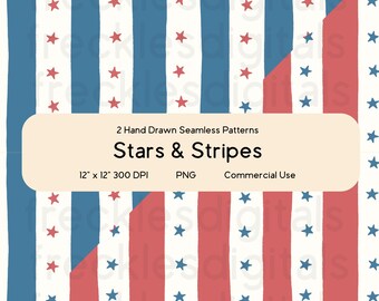 Hand Drawn Stars and Stripes Seamless Pattern Pack | Repeating Pattern | 4th of July