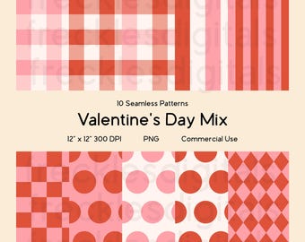 Valentine's Day Seamless Pattern | Pink & Red Designs (Digital Download)