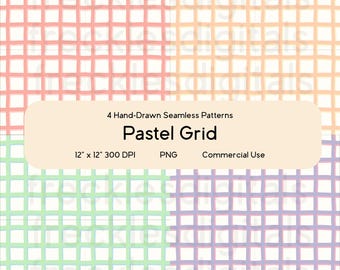 Pastel Grid Hand Drawn Seamless Pattern Bundle | Repeating Pattern