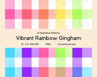 Rainbow Gingham Seamless Pattern Pack | Repeating Pattern | Vibrant