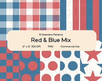 Red, White, and Blue Mix Seamless Pattern Pack | Repeating Pattern | 4th of July