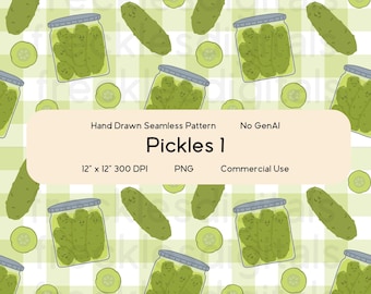 Hand Drawn Pickle Seamless Pattern | Repeating Pattern | No Generative AI