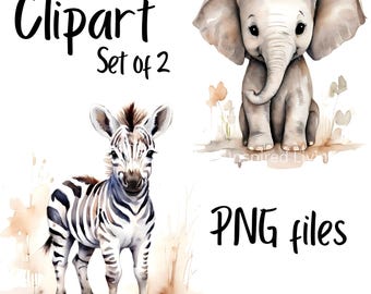 Woodland Safari Animals Clipart, Cute Watercolor Creature PNG Set, Nursery Clipart, Zebra Sublimation Design File, Nursery Decor download